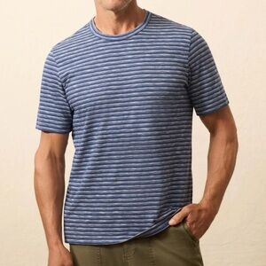 Faherty navy Chambray Sunwashed Tee in River Rapids Stripe